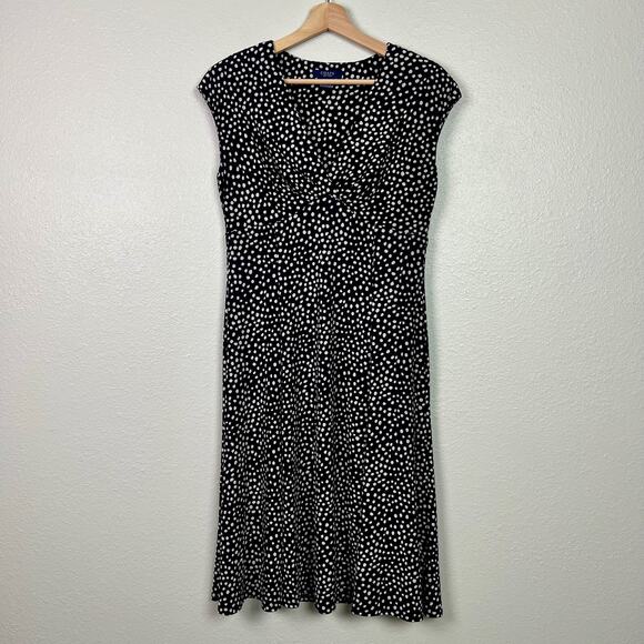 Chaps‎ Black & White Polka Dot Cap Sleeve Retro Midi Dress Size Medium - Picture 7 of 10